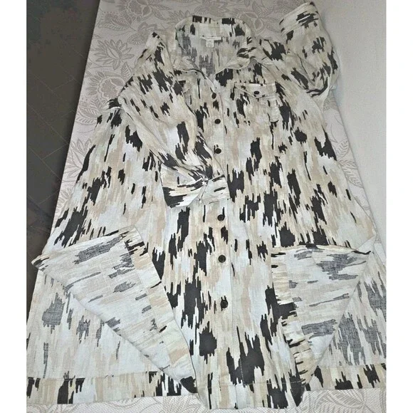Style & Co Abstract 100% Linen Button Tunic size 10 Belt Missing Summer Vacation - Picture 8 of 8